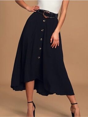 Lulu’s High-Low Black Button-Front Midi Skirt